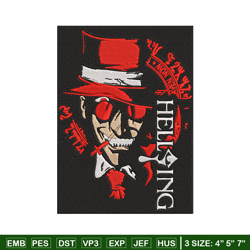 alucard poster embroidery design, hellsing embroidery, embroidery file, anime embroidery, anime shirt, digital download