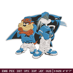 taz and bugs kriss kross carolina panthers embroidery design, panthers embroidery, nfl embroidery, sport embroidery.