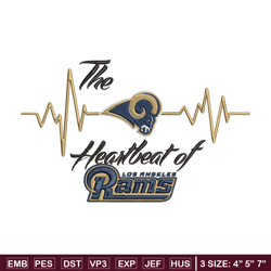 the heartbeat of los angeles rams embroidery design, los angeles rams embroidery, nfl embroidery, logo sport embroidery.