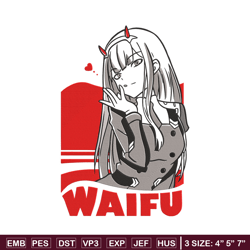 zero two waifu embroidery design, zero two embroidery, embroidery file, anime embroidery, anime shirt, digital download