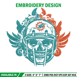 skull helmet miami dolphins floral embroidery design, miami dolphins embroidery, nfl embroidery, logo sport embroidery.