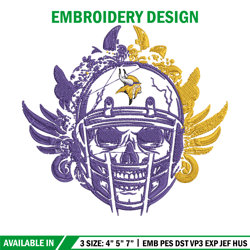 skull helmet minnesota vikings embroidery design, minnesota vikings embroidery, nfl embroidery, logo sport embroidery. (