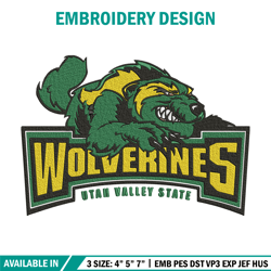 utah valley wolverines logo embroidery design,ncaa embroidery,embroidery design, logo sport embroidery, sport embroidery