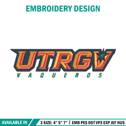 utrgv logo embroidery design, ncaa embroidery, sport embroidery, logo sport embroidery, embroidery design