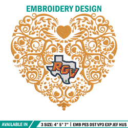utrgv vaqueros heart embroidery design, sport embroidery, logo sport embroidery, embroidery design, ncaa embroidery