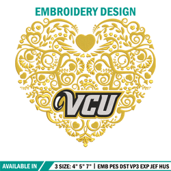 vcu rams heart embroidery design, ncaa embroidery, sport embroidery, logo sport embroidery, embroidery design