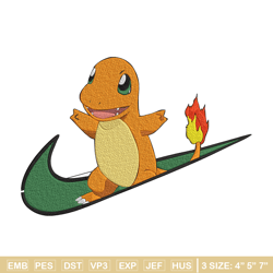 charmander nike embroidery design, pokemon embroidery, embroidery file, nike embroidery, anime shirt, digital download