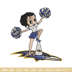 cheer betty boop baltimore ravens embroidery design, baltimore ravens embroidery, nfl embroidery, logo sport embroidery.