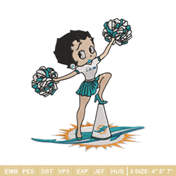 cheer betty boop miami dolphins embroidery design, miami dolphins embroidery, nfl embroidery, logo sport embroidery.