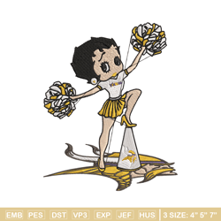 cheer betty boop minnesota vikings embroidery design, minnesota vikings embroidery, nfl embroidery, sport embroidery.