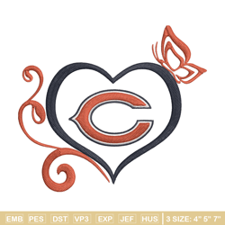 chicago bears heart embroidery design, chicago bears embroidery, nfl embroidery, sport embroidery, embroidery design.