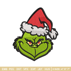 christmas grinch face embroidery design, grinch christmas embroidery, embroidery file, grinch design, instant download.