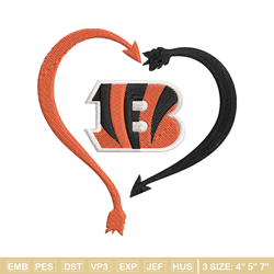 cincinnati bengals heart embroidery design, bengals embroidery, nfl embroidery, logo sport embroidery, embroidery design