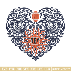 cincinnati bengals heart embroidery design, cincinnati bengals embroidery, nfl embroidery, logo sport embroidery.