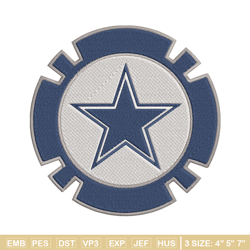 dallas cowboys poker chip ball embroidery design, dallas cowboys embroidery, nfl embroidery, logo sport embroidery.