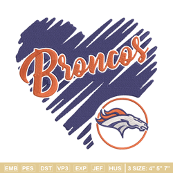 denver broncos heart embroidery design, denver broncos embroidery, nfl embroidery, sport embroidery, embroidery design.