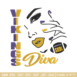 diva minnesota vikings embroidery design, vikings embroidery, nfl embroidery, logo sport embroidery, embroidery design.