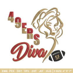 diva san francisco 49ers embroidery design, 49ers embroidery, nfl embroidery, sport embroidery, embroidery design.