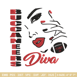 diva tampa bay buccaneers embroidery design, tampa bay buccaneers embroidery, nfl embroidery, logo sport embroidery.