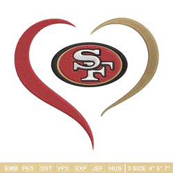 heart san francisco 49ers embroidery design, san francisco 49ers embroidery, nfl embroidery, logo sport embroidery.