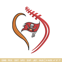 heart tampa bay buccaneers embroidery design, buccaneers embroidery, nfl embroidery, sport embroidery, embroidery design