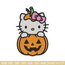 hello kitty with pumpkin embroidery design, hellokitty embroidery, cartoon design, embroidery file, digital download