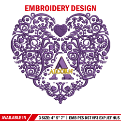 alcorn state heart embroidery design, sport embroidery, logo sport embroidery, embroidery design,ncaa embroidery