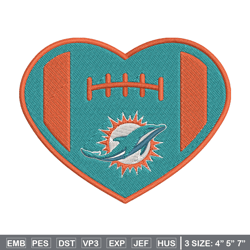 miami dolphins heart embroidery design, miami dolphins embroidery, nfl embroidery, sport embroidery, embroidery design