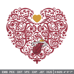 miami heat heart embroidery design, nba embroidery,sport embroidery, embroidery design ,logo sport embroidery.