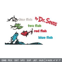 one fish two fish, blue fish red fish embroidery design, dr seuss embroidery, embroidery file, digital download.