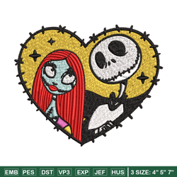 jack and sally in heart embroidery design, horror embroidery, horror design, embroidery file, digital download.