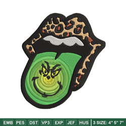 leopard lips grinch tongue embroidery design, grinch embroidery, grinch design, embroidery file, instant download.