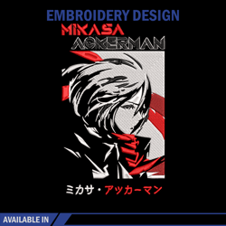 mikasa ackerman embroidery design, aot embroidery, embroidery file, anime embroidery,anime shirt, digital download.