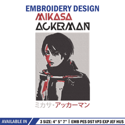mikasa ackerman embroidery design, aot embroidery, embroidery file,anime embroidery, anime shirt, digital download.