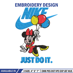 minnie mouse holding balloon nike embroidery design, disney embroidery, nike design, embroidery file, instant download.