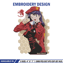 misato katsuragi embroidery design, evangelion embroidery, embroidery file, anime embroidery, anime shirt, digital downl