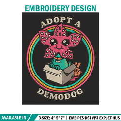 adpot a demodog embroidery design, demodog embroidery, embroidery file, anime embroidery, anime shirt, digital download