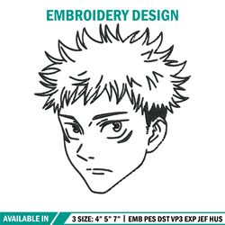 yuji face embroidery design, jujutsu embroidery, embroidery file,anime embroidery, anime shirt, digital download