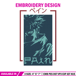 pain poster embroidery design, naruto embroidery, embroidery file, anime embroidery, anime shirt, digital download.