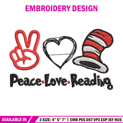 peace love reading embroidery design, embroidery file, logo embroidery, logo shirt, embroidery design, digital download.