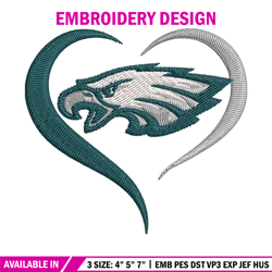 philadelphia eagles heart embroidery design, eagles embroidery, nfl embroidery, sport embroidery, embroidery design.