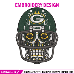 skull helmet green bay packers embroidery design, green bay packers embroidery, nfl embroidery, logo sport embroidery.