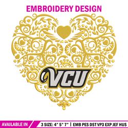 vcu rams heart embroidery design, ncaa embroidery, sport embroidery, logo sport embroidery, embroidery design