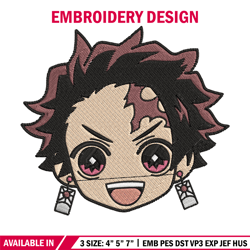 tanjiro sticker embroidery design, demon slayer embroidery, embroidery file, anime embroidery, digital download