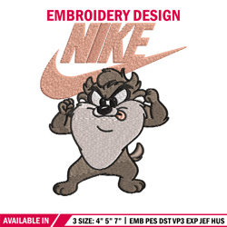 tasmanian devil nike embroidery design, cartoon embroidery, nike design, embroidery file, instant download.