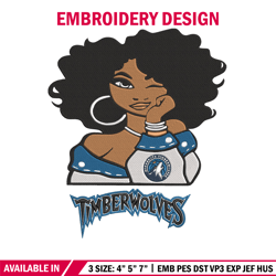 timberwolves girl embroidery design, nba embroidery, sport embroidery, embroidery design,logo sport embroidery