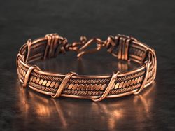 copper wire wrapped bracelet for him her / unique handmade woven wire jewelry / unisex bracelet wire wrap art design