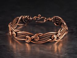 copper wire wrapped swirls bracelet for woman, pure copper wire woven heady graceful bracelet, 7th 22nd anniversary gift