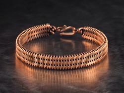 unique copper wire wrapped bracelet, 7th wedding anniversary gift for man or woman, genuine copper wire, antique style