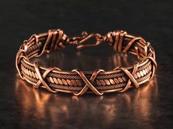 unique copper wire wrapped bracelet, genuine copper wire, antique style, 7th wedding anniversary gift for man or woman